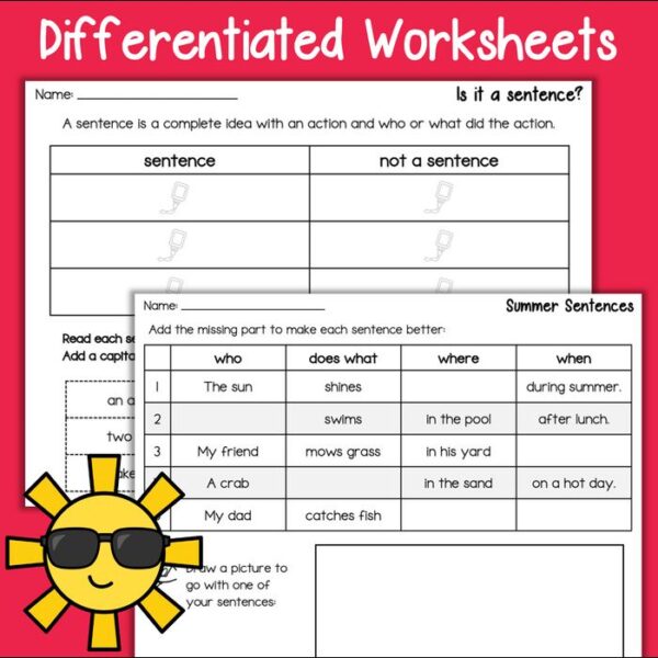 summer sentence builders